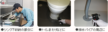 シンク下収納部分に　トイレまわりなどに　排水パイプの周辺に